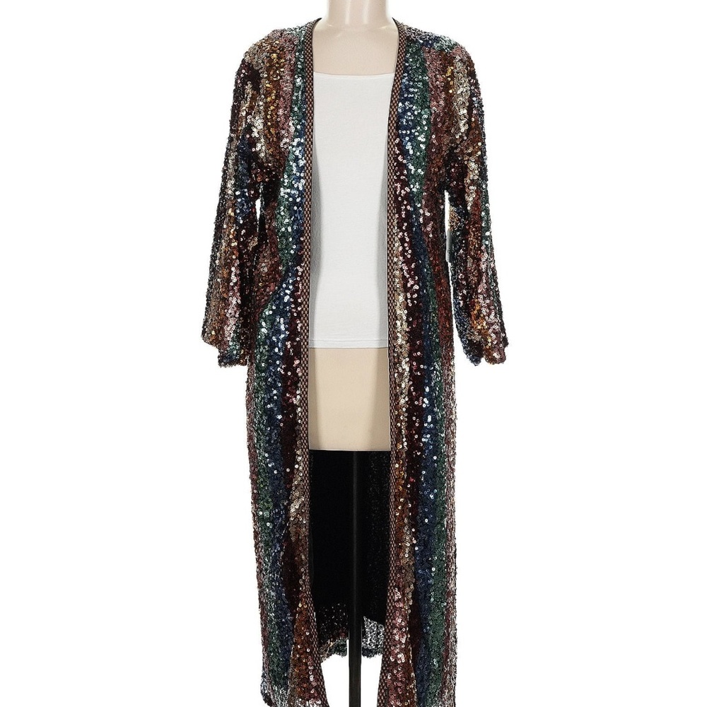 Free People Sequin Long Coat in Multicolor